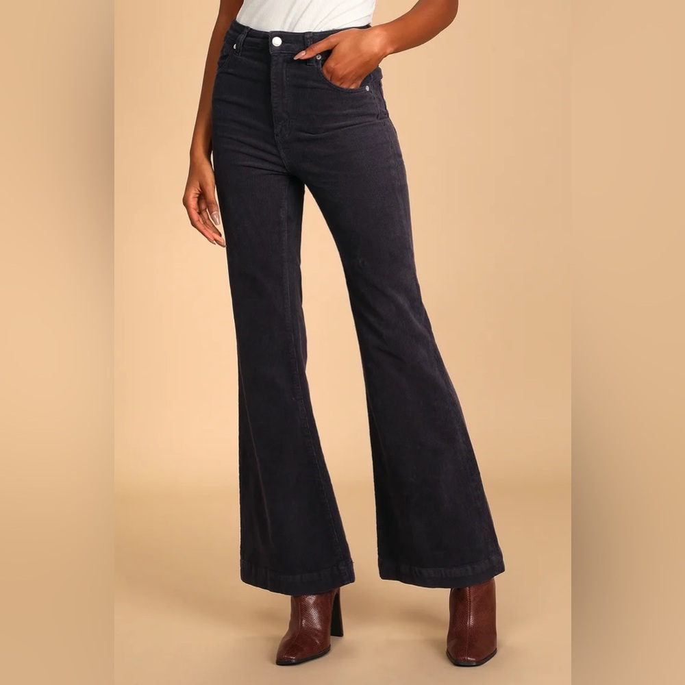 Indigo blue corduroy flared stretch jeans